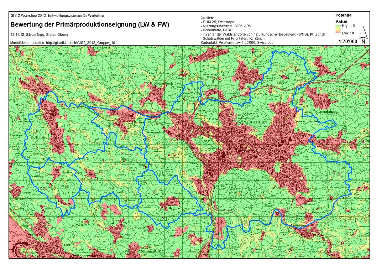 Potentialkarte Primärproduktion, 1:70'000